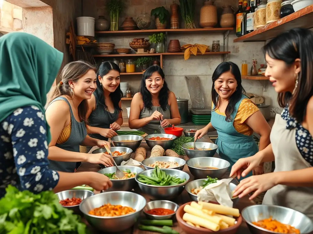 A captivating image of travelers participating in a traditional cooking class in Barbados, learning to prepare local delicacies and enjoying the fruits of their labor in a beautiful outdoor setting.